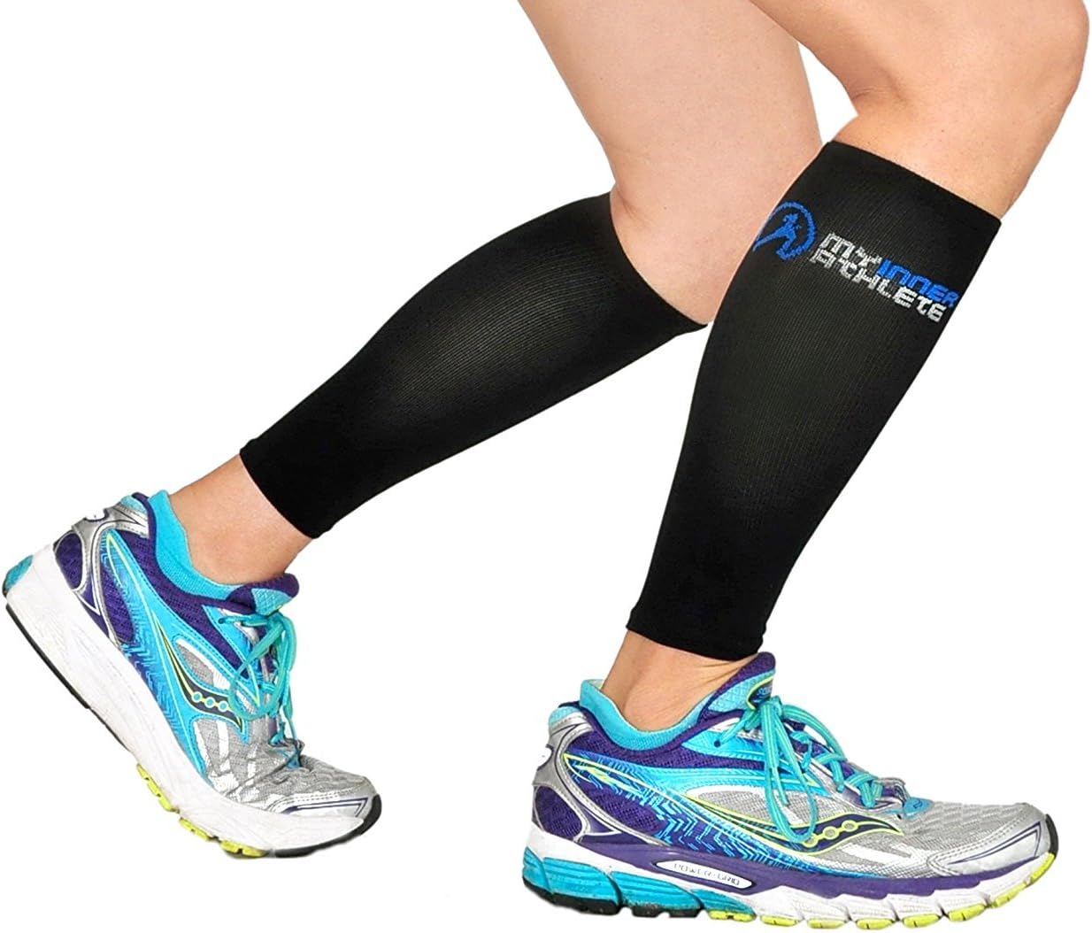 My Inner Athlete Compression Sleeves: Calf, Leg & Shin Splint Support 20-30mmHg True Graduated Compression Great for Running, Tennis, Basketball,Travel, Recovery Men & Women Sizes 1 Pair Black
