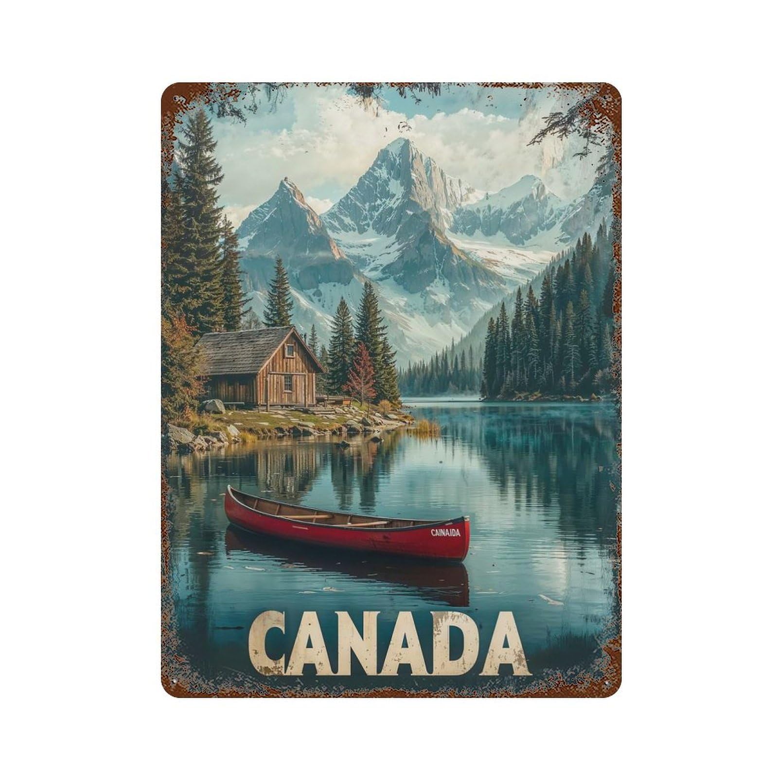 Canadian Mountain Lake Retro Metal Sign 15.7"x11.8", Vintage Wall Decor for Garage, Pub Or Kitchen