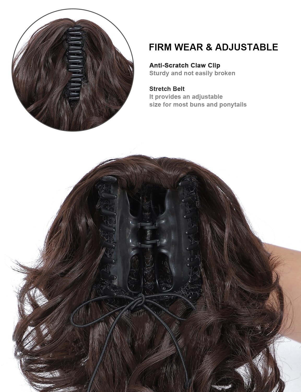 BUYOGET Ponytail Extension Long Curly Wavy Claw Jaw Clip in Synthetic Hairpiece Pony Tail Tale 8 Inches Medium Brown Soft Hair - Image 3