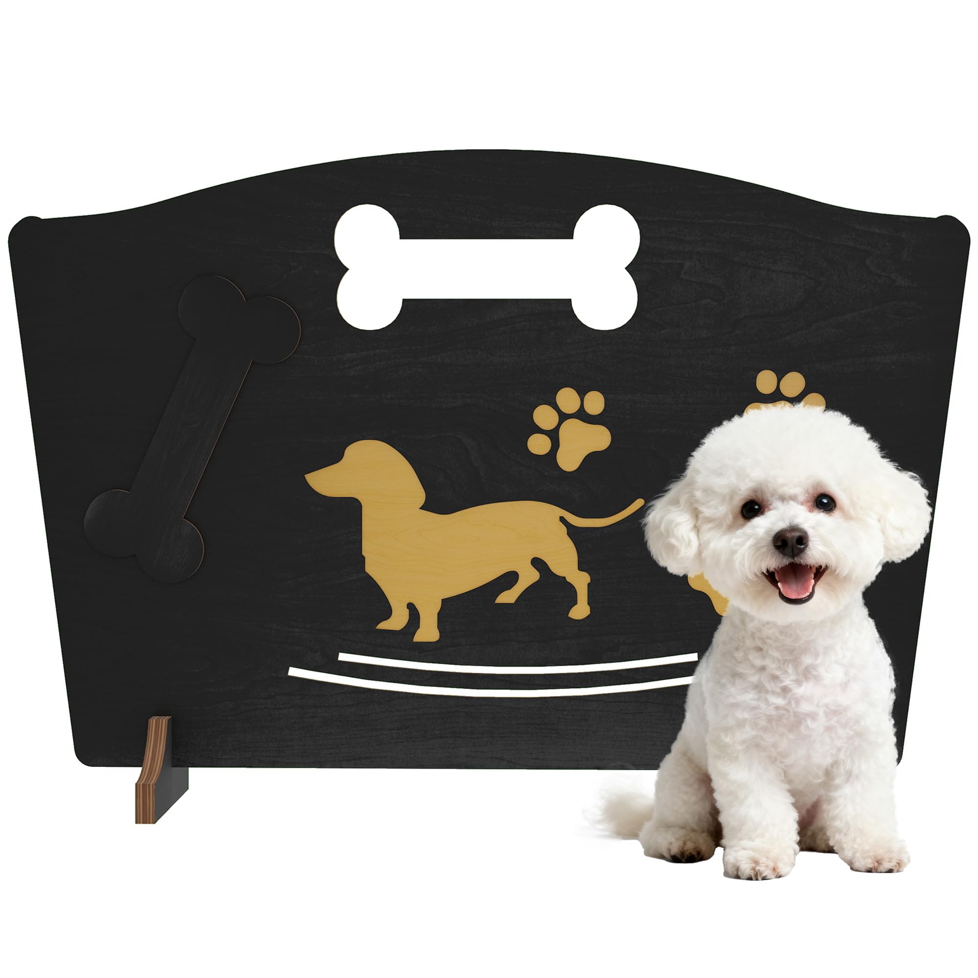 PawHut Wooden Dog Stopper, Freestanding Dog Gate with Support Feet, Black