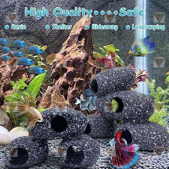 GIG Bazaar Aquarium Stone Shelter Rock Realistic Artificial Granite Rock Small Fish Shrimp Hideaway Decoration Ornament Accessories (Black and White, 7.6 cm) 4