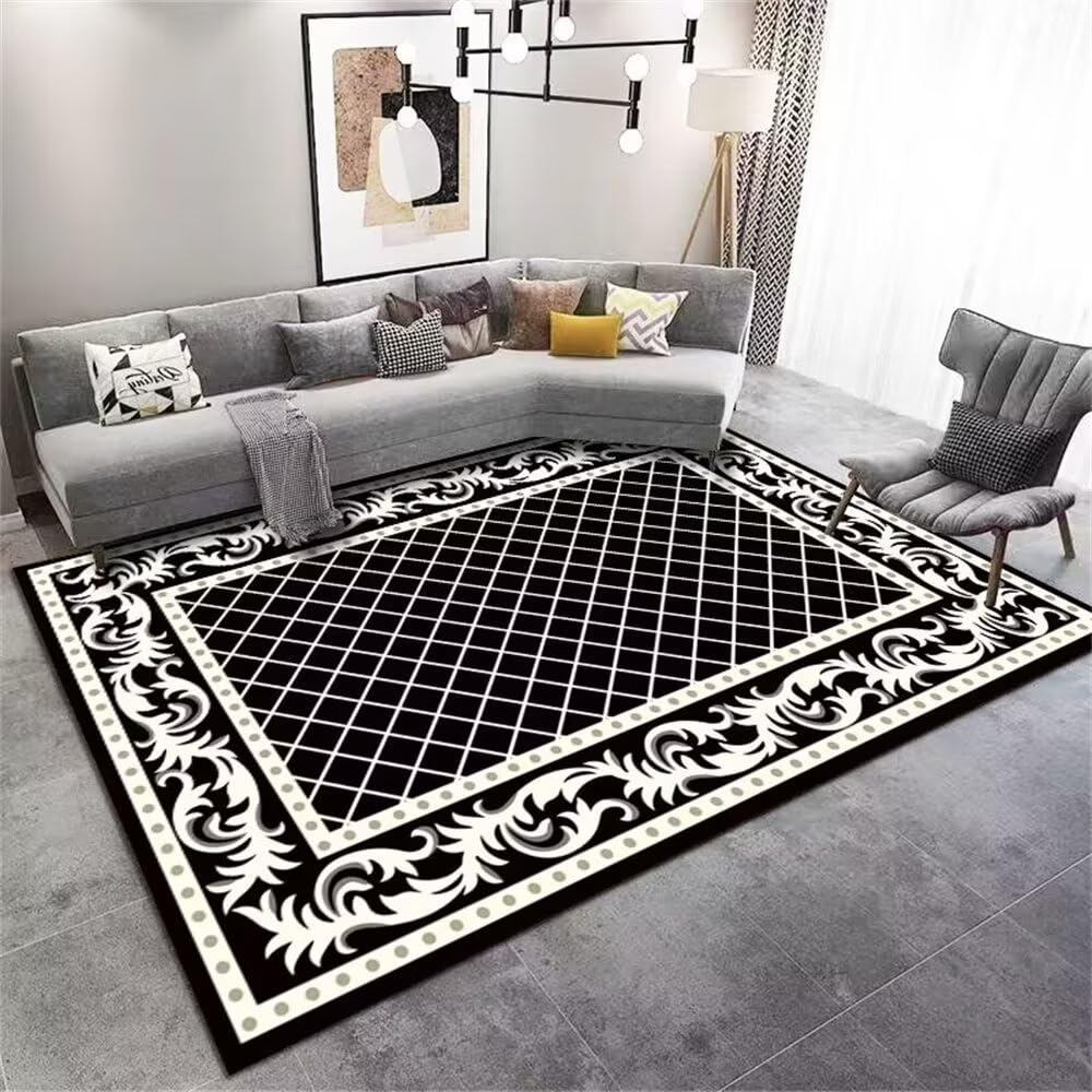 Tapis de couloir pour gamelle de chien 60x120 cm noir et gris floral