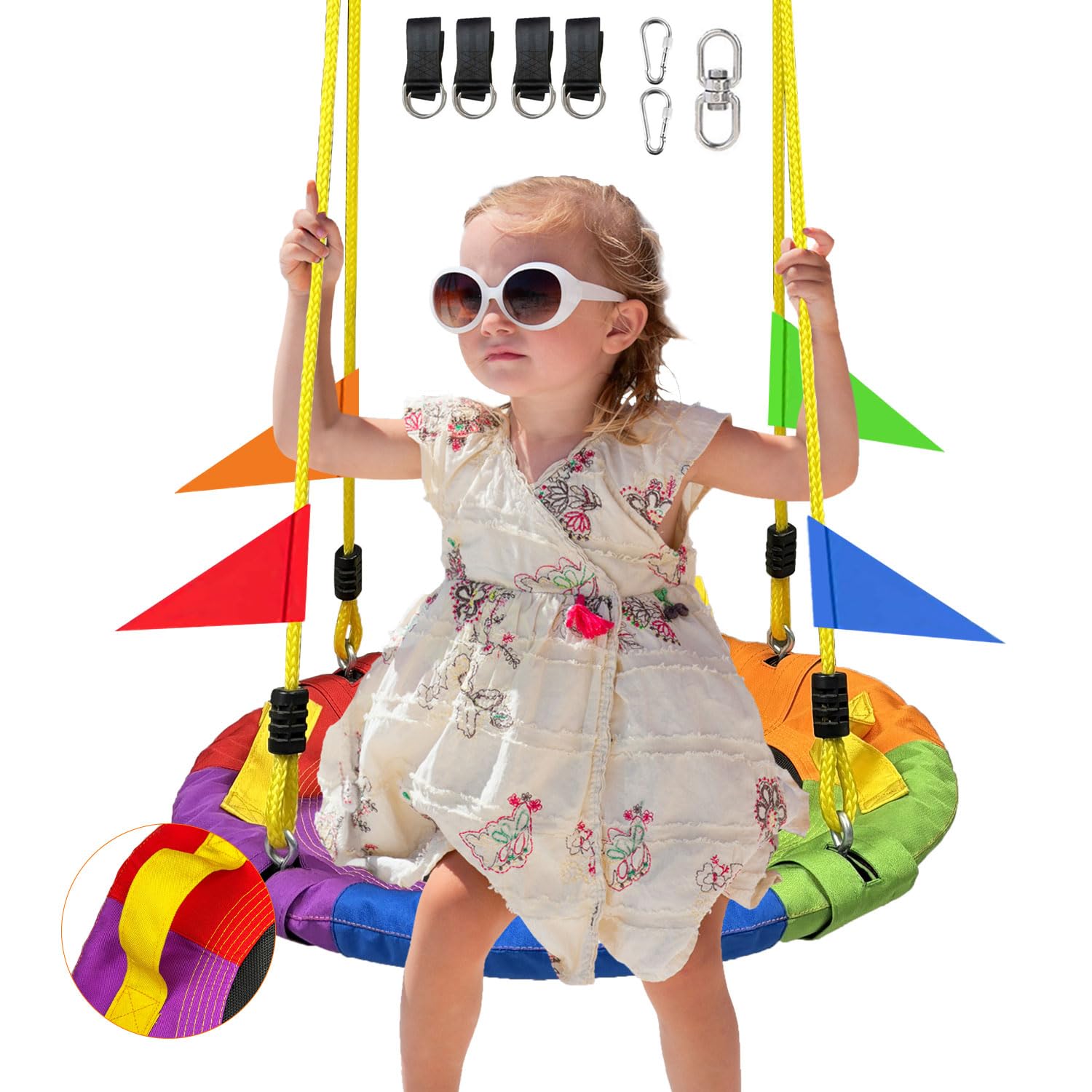 24 Inch Tree Swing for Kids Outdoor?Spider Web Tree Swing,700Lb Weight Capacity?900D Oxford Waterproof with Handles, with 71