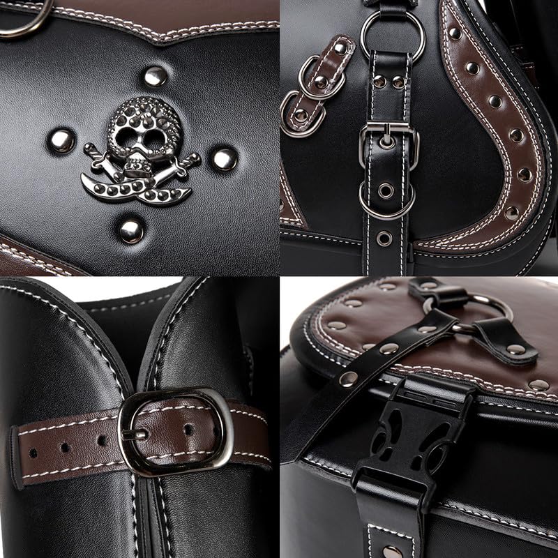 Alforja de sillín de moto de 30 l, de piel, impermeable, para moto con soporte para tazas, para Harley Davidson Sportster Dyna Softail, para Honda Shadow Rebel, para Yamaha Kawasaki Vulcan (B)