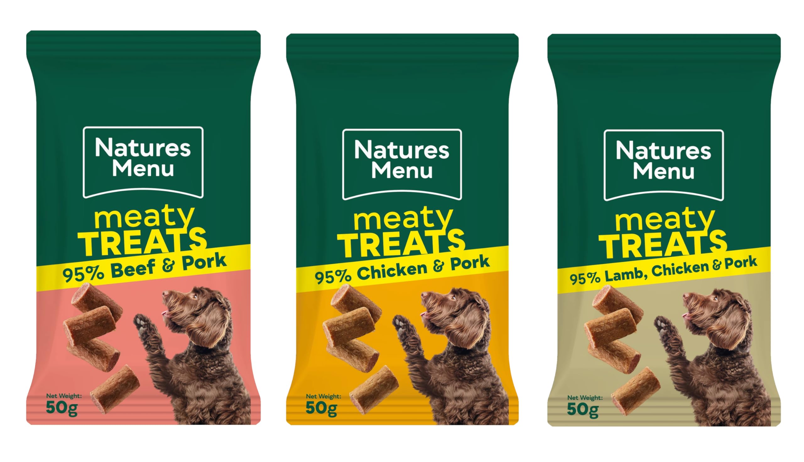 WUNDAPETS 3 PACK NATURES MENU ORIGINAL REAL MEATY TREATS MIXED VARIETY DOG PUPPY TREATS 50G