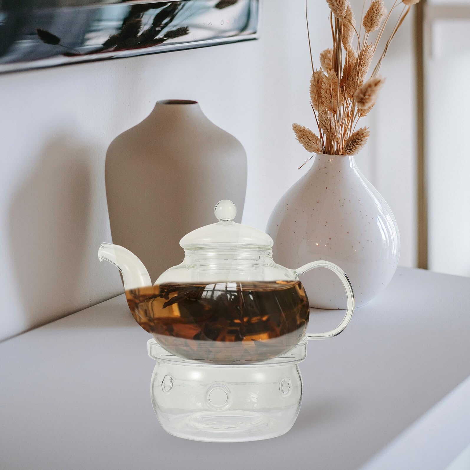 jojofuny Glas Teekanne mit Tassen und Hitzebeständiger Teekessel Inklusive Teesieb Praktisches Teeservice Zuhause und Unterwegs