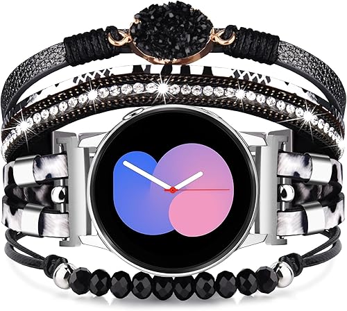 Pulsera de leopardo para Samsung Galaxy Watch 456Active2 bandas 1.575 in 1.732 in, correa de reloj de cuero brillante de 0.78 pulgadas para Samsung