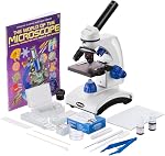 AmScope M162C-2L-PB10-WM-SP14-50P100S 40X-1000X Double LED Ensemble de microscope étudiant léger avec objectif monoculaire en verre optique, cadre tout-métal et kit d'accessoires complets