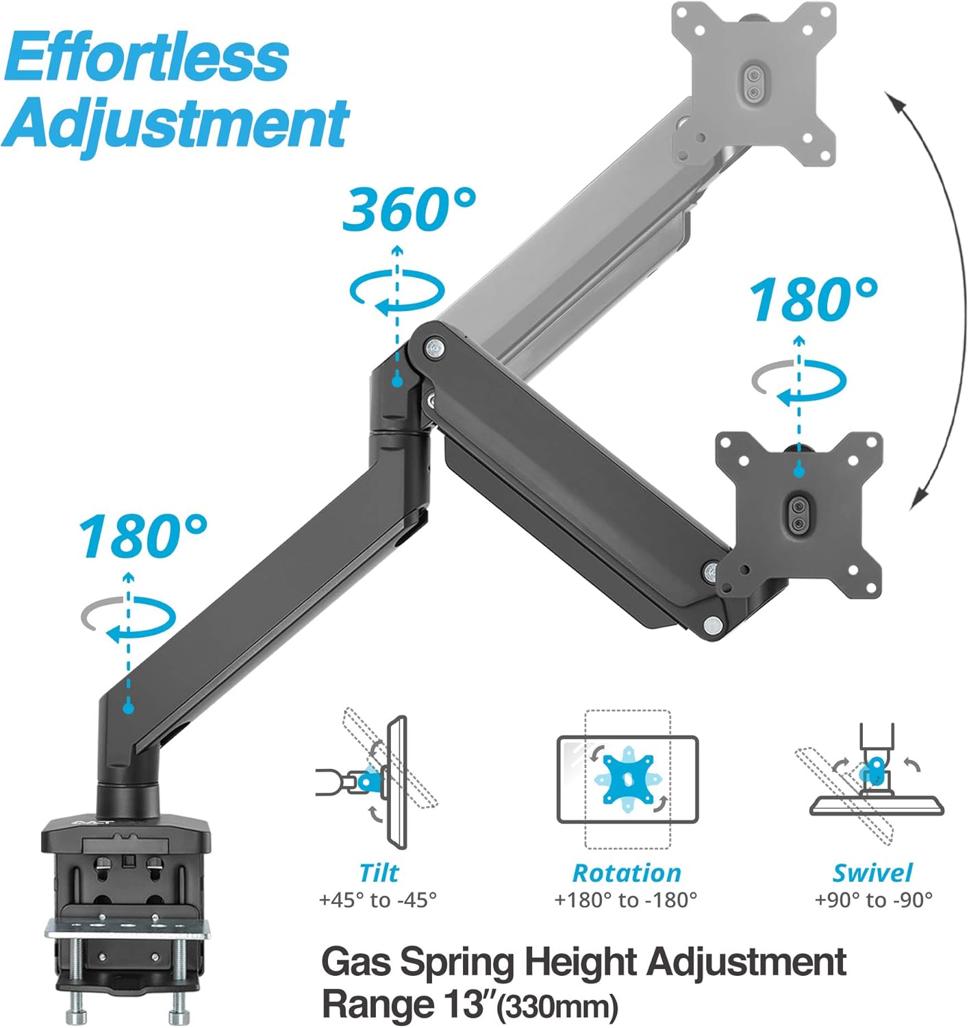 Onе-Dау Sаlе: Uр tо 40% оƒƒ AVLT Single 13-43 Monitor Arm Desk Mount fits One Flat/Curved/Ultrawide Monitor Full Motion Height Swivel Tilt Rotation Adjustable Monitor Arm - Black/VESA/C-Clamp/Grommet/Cable Management