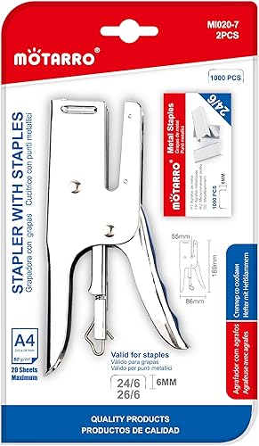 Motarro - Engrapadora de alicates de metal de tira completa, grapadora de gran capacidad con grapas de metal estándar 246, 1000 piezas para