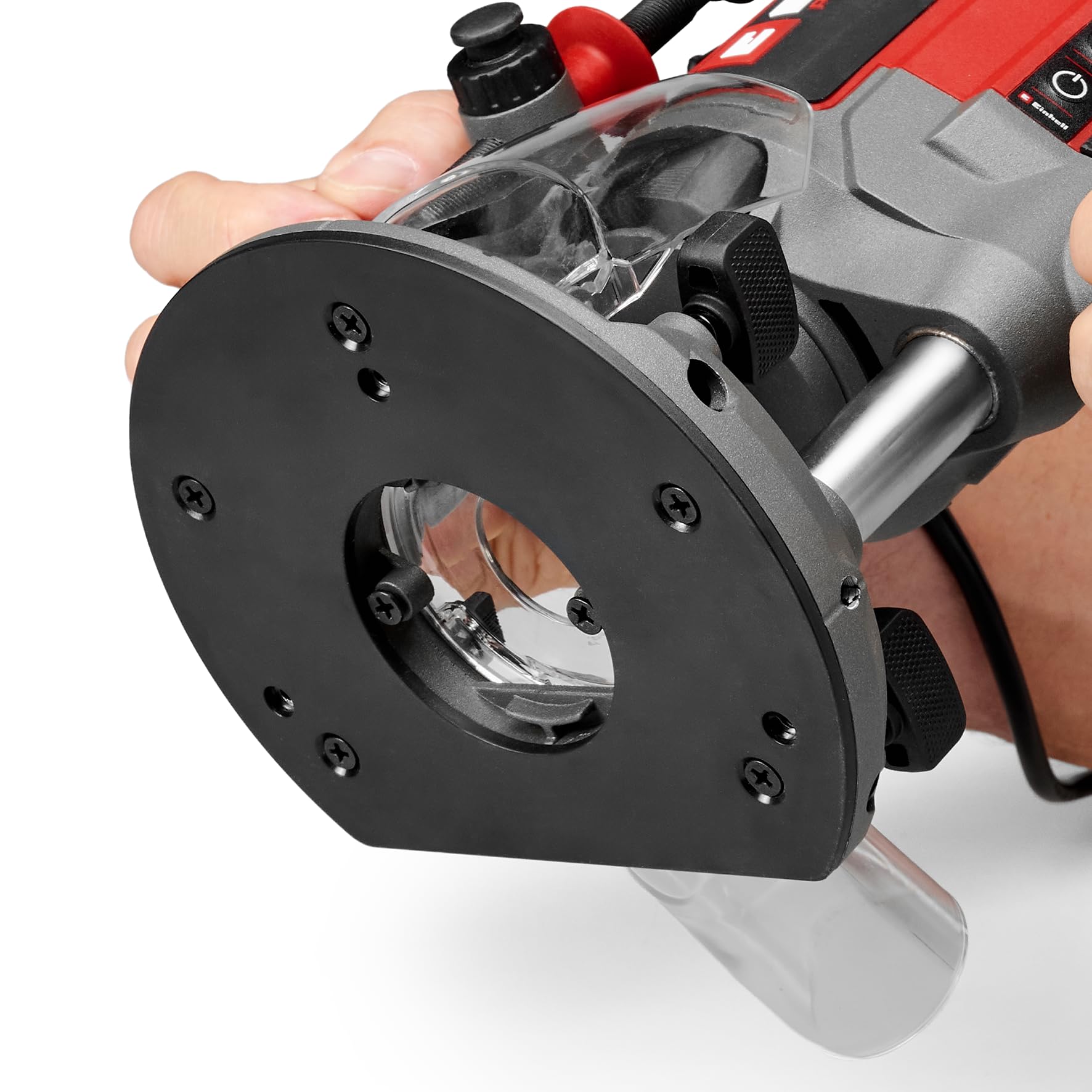 Einhell Professional Oberfräse TP-RO 1400 E (1400 W, Hubhöhe 55 mm, Spannzangen Ø 6 und 8 mm, LED-Licht, inkl. Parallelanschlag, Zirkelspitze, Kopierhülse & Werkzeug)