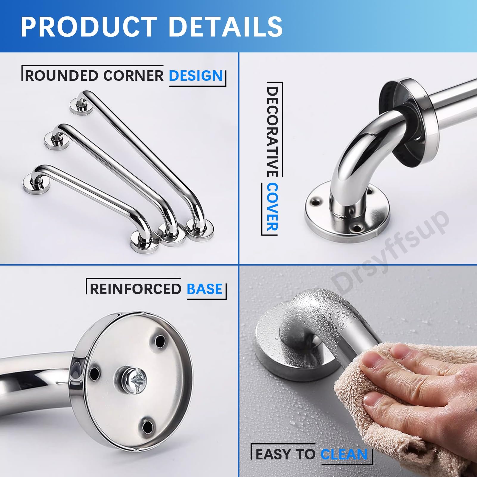 Barras de apoyo para ducha, barandilla de seguridad de acero inoxidable para bañera, barra de apoyo para pasillo, reposabrazos cromados, pasamanos resistentes, toallero(150cm)