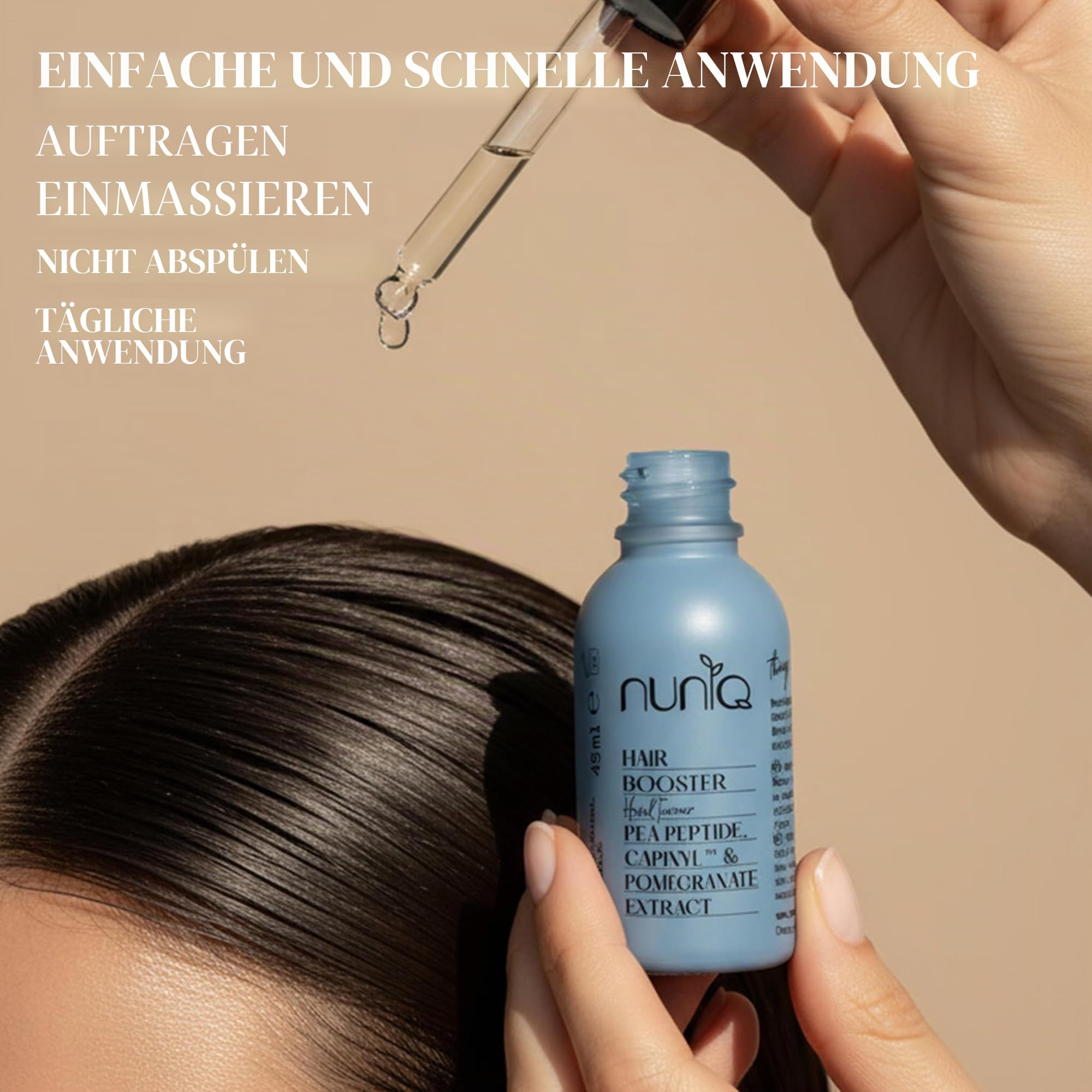 Haarausfall Haarserum für Haarwachstum und Haardichte gegen androgenetische Alopezie, Kopfhaut Serum, +46% Dichte in 4 Monaten, wasserbasiert, duftfrei, 99,8% natürlich – NUNIQ Head Turner