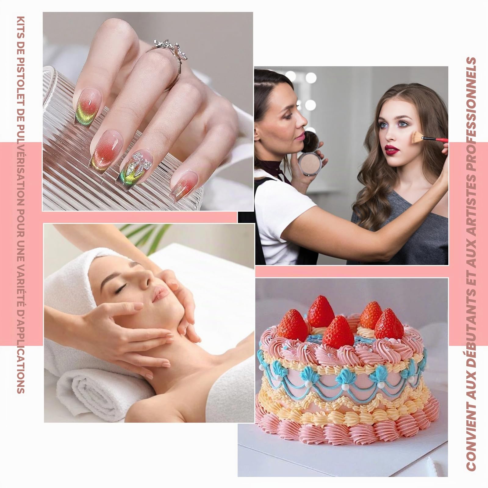 Kit Aérographe, Kit Aérographe Sans Fil, Aerographe, Aérographe Sans Fil, Avec Chargement Usb, Pour Maquillage, Artisanat, Gâteau, Tatouage, Modèle, Décoration D'ongles (Rose)