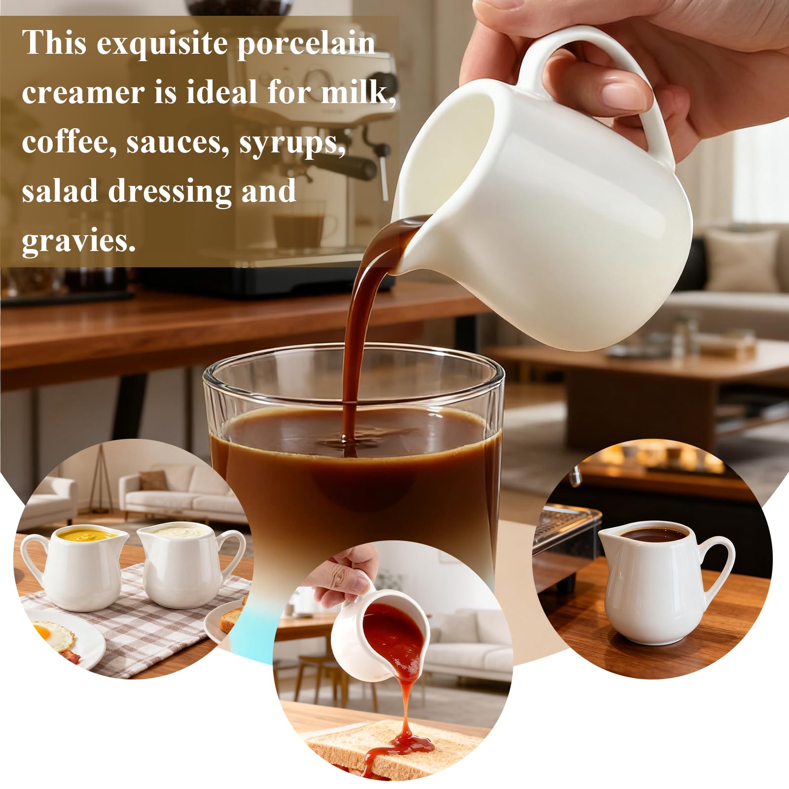 JMIATRY 8 Stück 240ml Milchkännchen Porzellan, Milchkännchen mit Griff Weiß für Milch Kaffee Cappuccino Latte