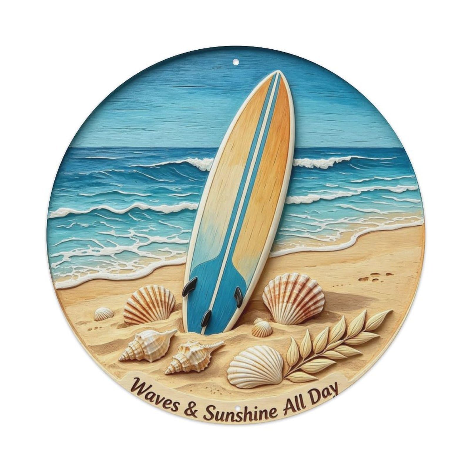 Waves & Sunshine All Day Metal Tin Sign Plaque