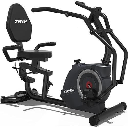 Recumbent Bike Cross Trainer & Elliptical Exercise Bike 2-in-1 for Home Use, with Arm/Leg Exercisers,Adjustable Seat with Backrest, 16 Levels, 400LB Capacity, Pulse Sensors & LCD Monitor