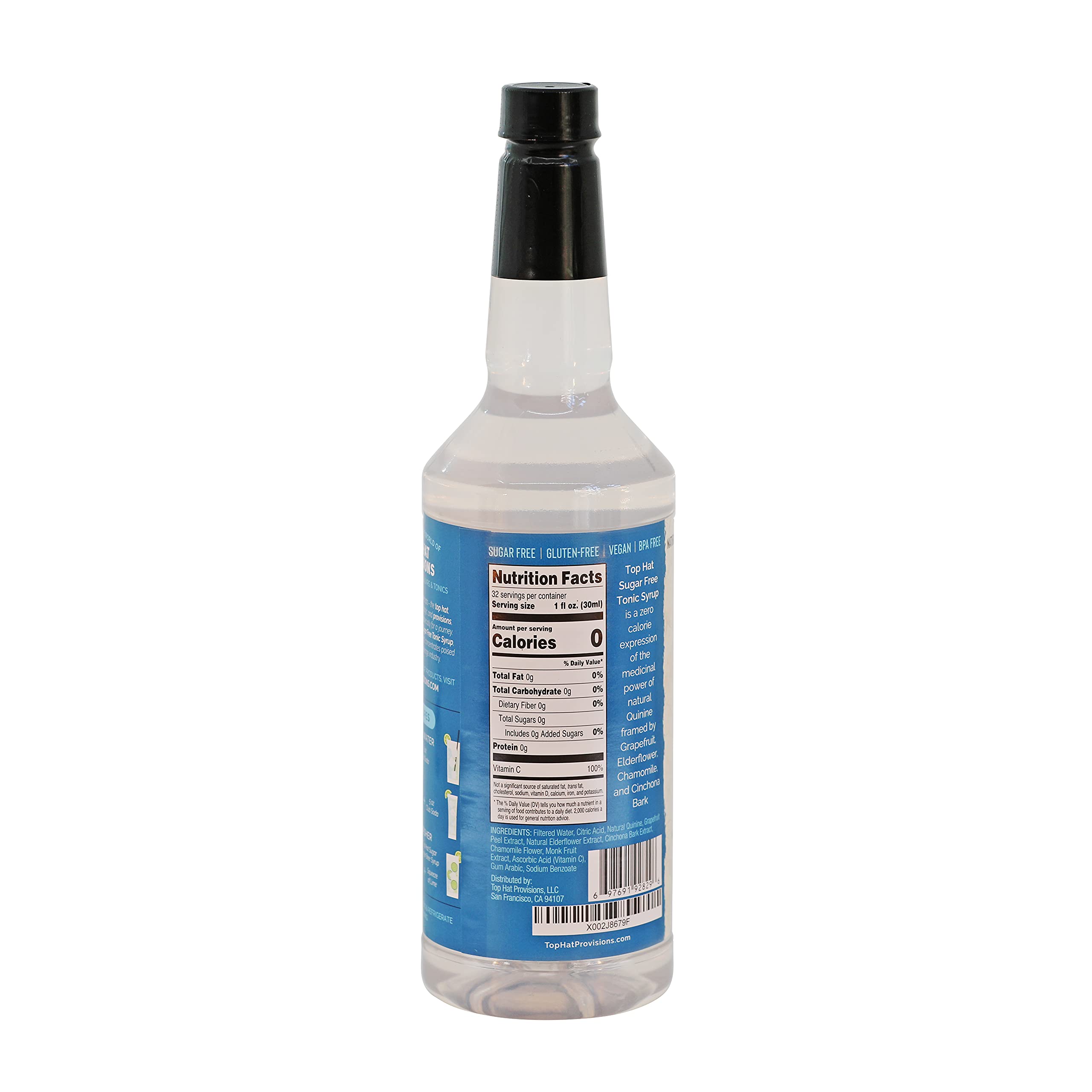 Top Hat Sugar Free Quinine Tonic Syrup Keto Friendly Zero Calorie Quinine Concentrate 32oz