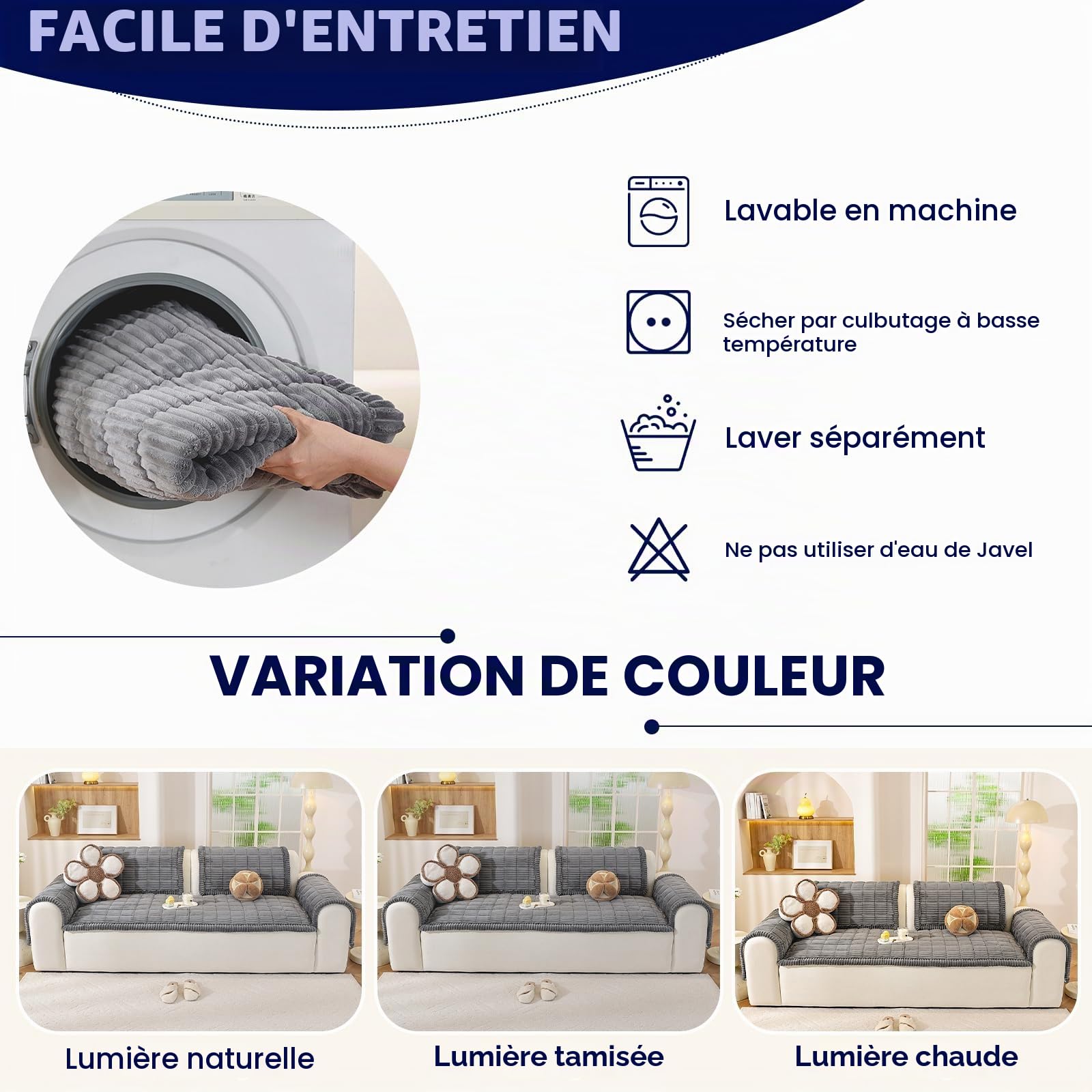 Royhom Housse de Canapé Épais, Protege Canape Cuir Anti-dérapant, Housse Canape d'angle, Doux Couverture pour Canapé, Tapis, Rebord de Fenêtre (Gris, 70 x 180 cm)