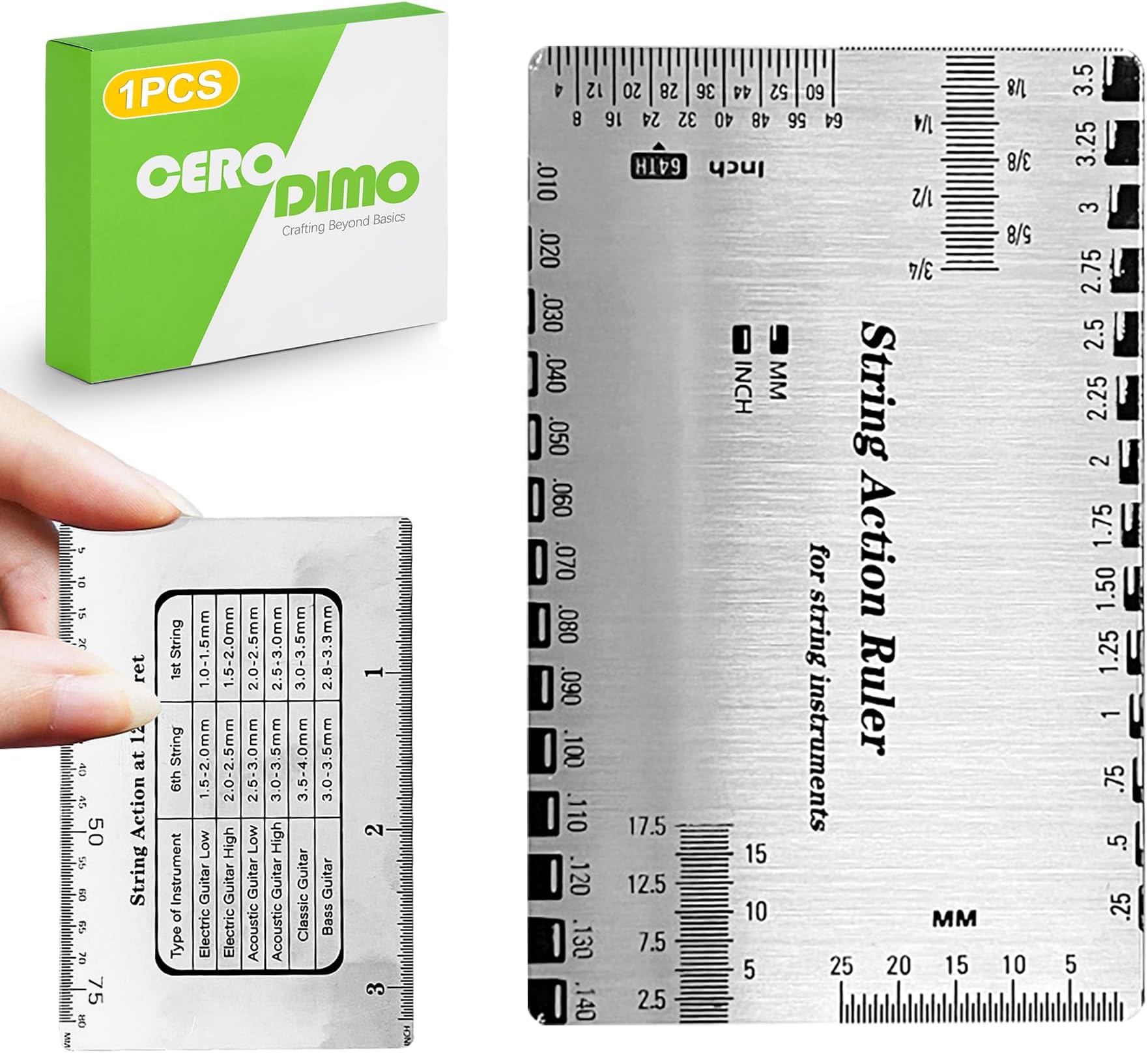 Guitar String Height Gauge Ruler, String Action Gauge Ruler, Setup Tools for Electric and Acoustic Guitar, Includes Fret Rocker Gauge for Guitar Bass Repair, Luthier Repair Tool