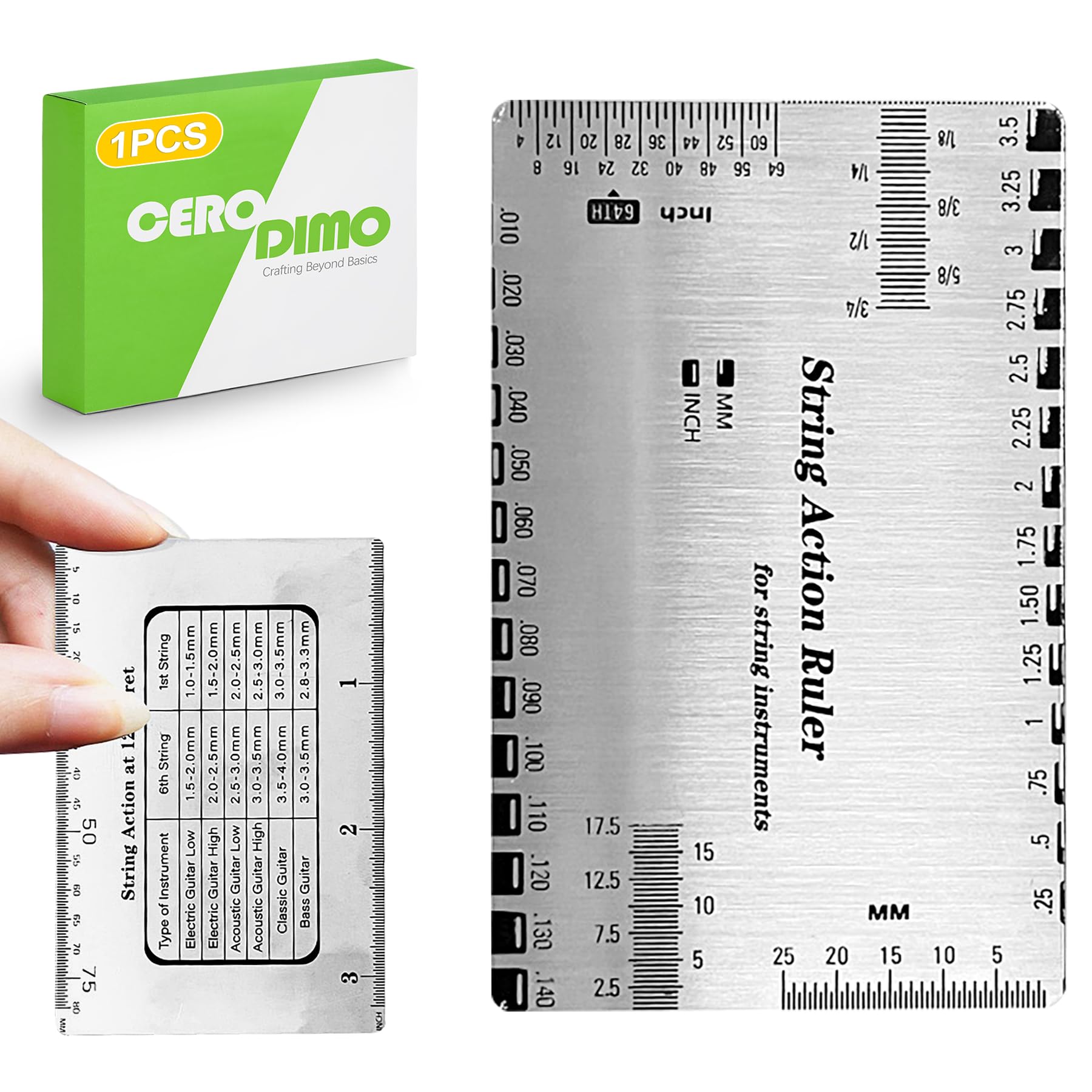 CeroDimo Guitar String Height Gauge Ruler, String Action Gauge Ruler, Setup Tools for Electric and Acoustic Guitar, Includes Fret Rocker Gauge for Guitar Bass Repair, Luthier Repair Tool