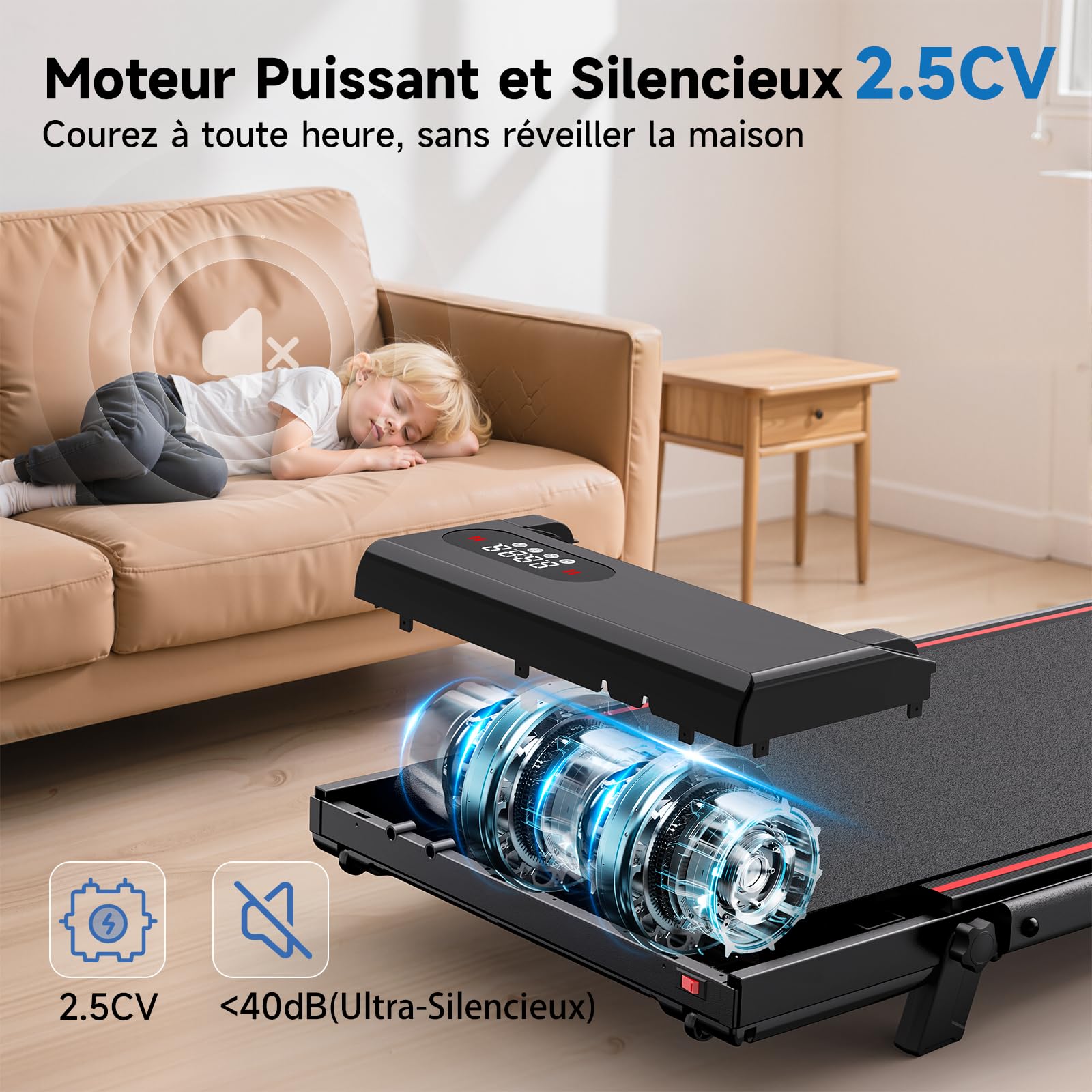 Tapis de Course Pliable avec Pente Réglable 7% – Tapis Roulant Électrique Silencieux 8 km/h, Moteur 2,5HP, Surface Large 40cm, Charge 130kg
