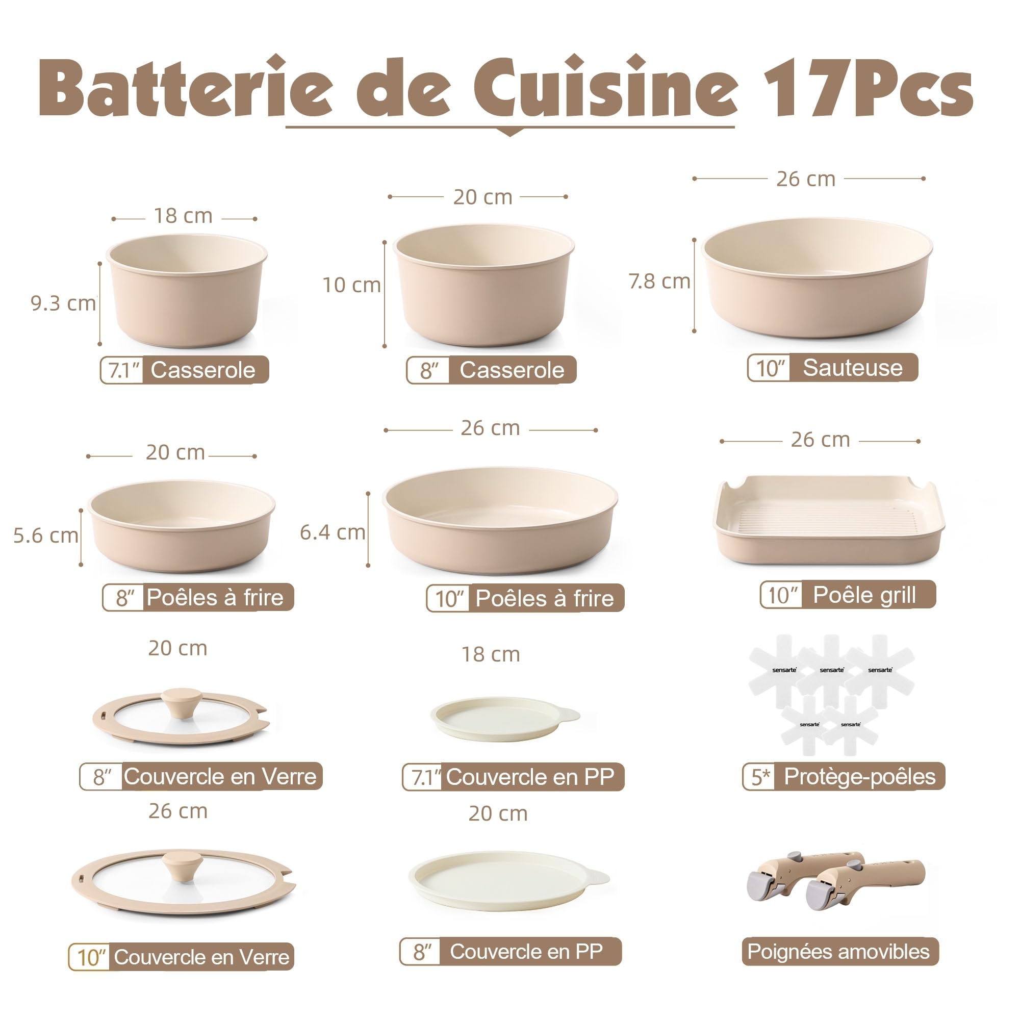 Vue rapprochée du revêtement céramique d'une poêle SENSARTE, montrant sa surface lisse et antiadhésive.