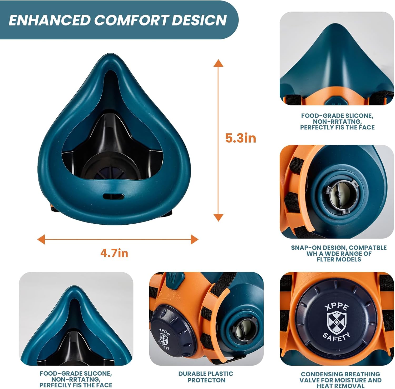 Reusable Silicone Half Face Respirator Mask with Filters - Gas Mask for Welding, Woodworking, Spray Paint, Dust, Chemical & Pollen Protection