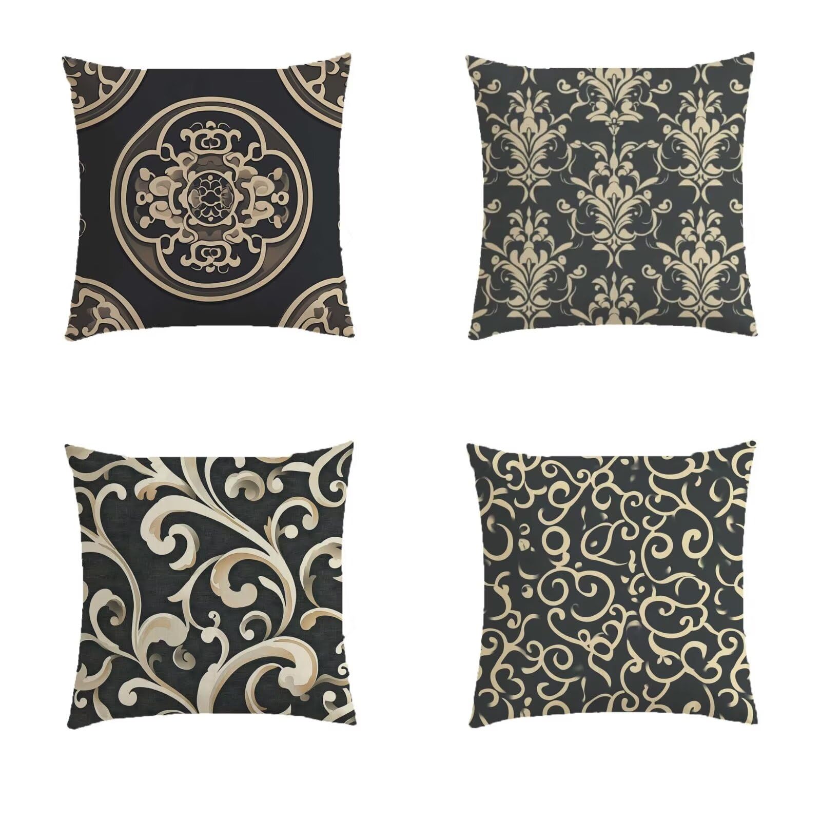 Housse de coussin 45x45 cm lot de 4 marron foncé imprimé double face S43