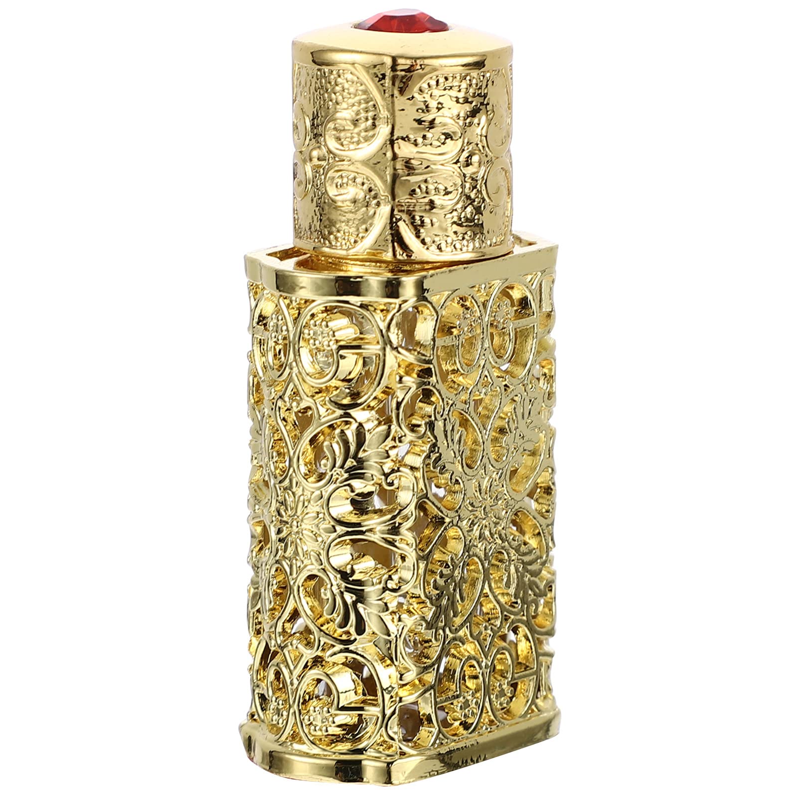 OSALADI 3Ml Hollow-Out Metal Essential Oil Bottle Refillable Perfume Vial Leak-Proof Travel Container with Engraved Flower Design for Cosmetic and