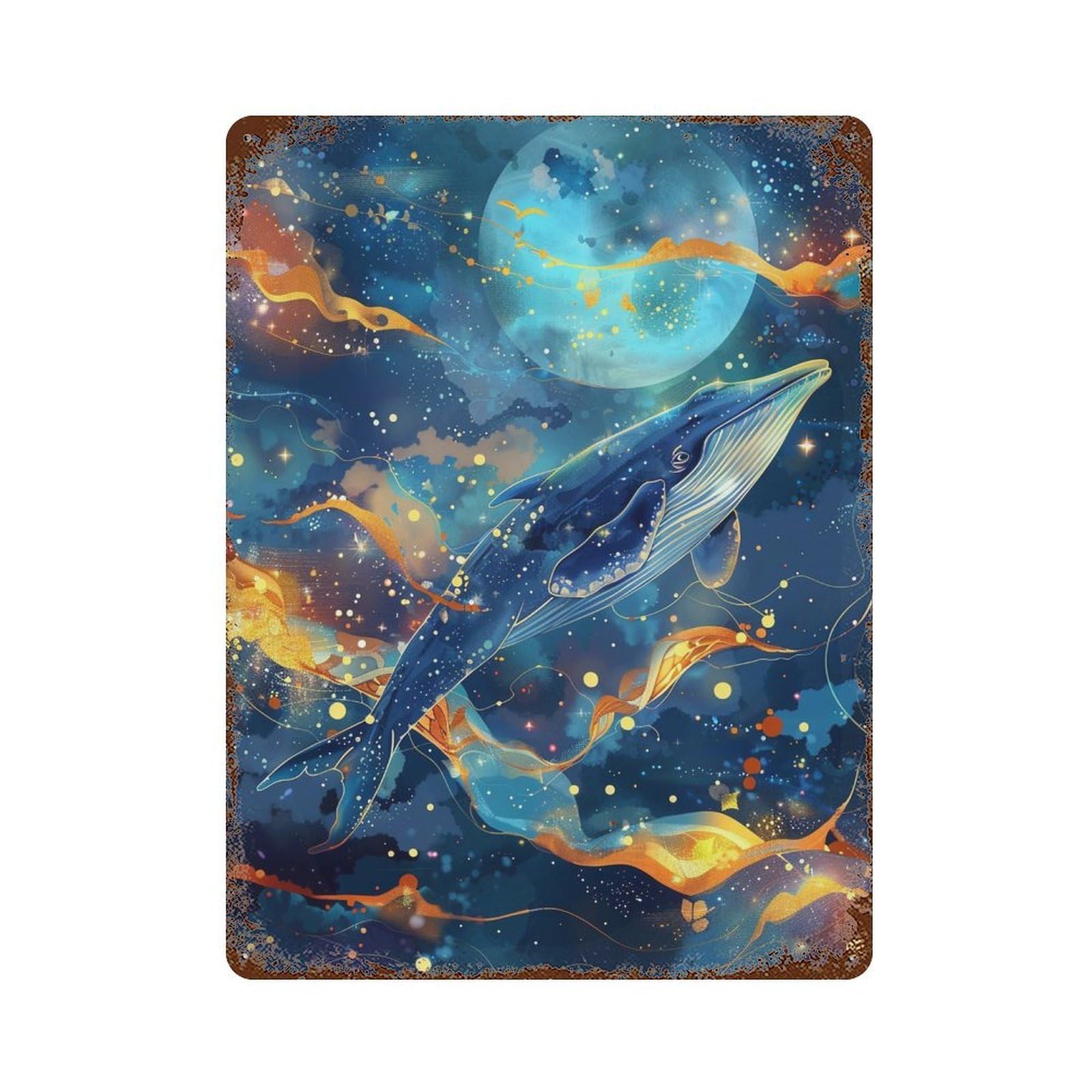 Garage Style Whale Dreams in Space Distressed Metal Wall Sign 15.7"x11.8", Classic Wall Plaque for Bar And Workshop