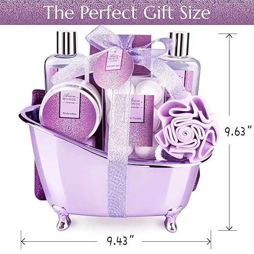 Miniatura 8 de Juego de regalo de cesta de baño y spa, juego de regalo de baño y cuerpo para mujeres, aroma de lavanda, incluye loción corporal, gel de ducha,