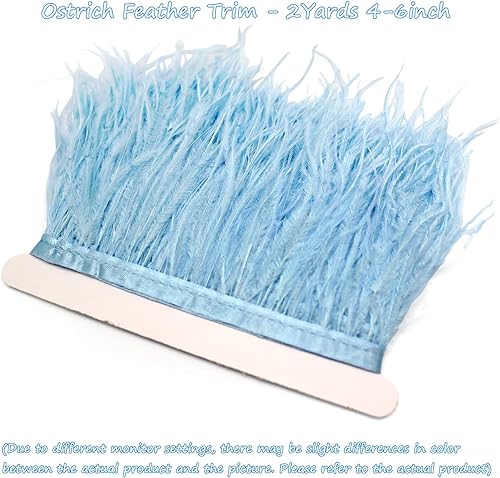 Miniatura 3 de FQTANJU Cinta de flecos de plumas de avestruz suaves y naturales de 2 yardas utilizada para vestidos, costura, ropa de manualidades, decoración de