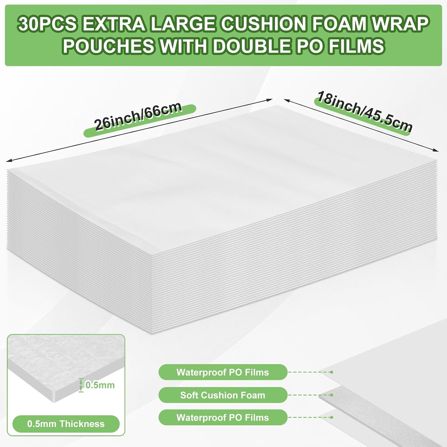 30 Pcs 18x26 Inch Extra Large Foam Pouches, Cushion Foam Pouches for Moving, Moving Supplies Packing Wrap Bag for Large Dishes, Book, Photo Frame, Canvas Artwork and Fragile Items