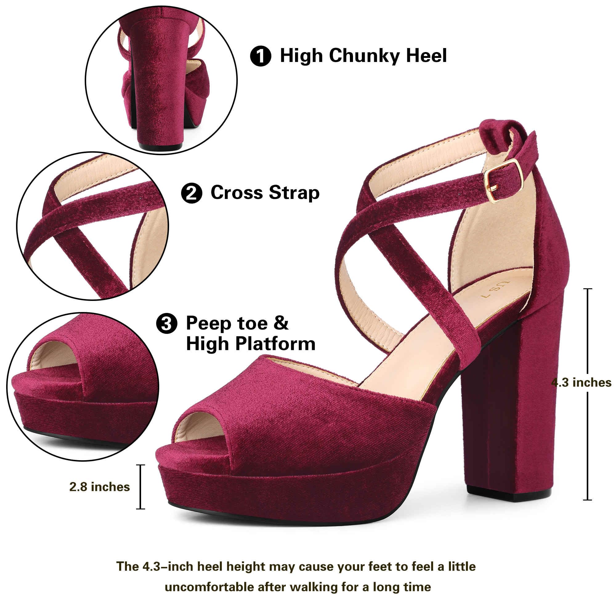 Perphy Peep Toe Pumps Samt Blockabsatz Plateau Sandalen für Damen