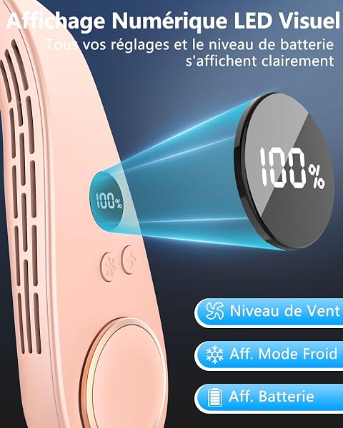 Ventilateur Cou Rechargeable,5500mAh Petit Climatiseur Mobile Ventilateur de Tete Ultra Silencieux,Refroidissement et Ventilateurs Autour du Cou sans Lame Personnel pour Extérieur Voyage Camping Rose - 4