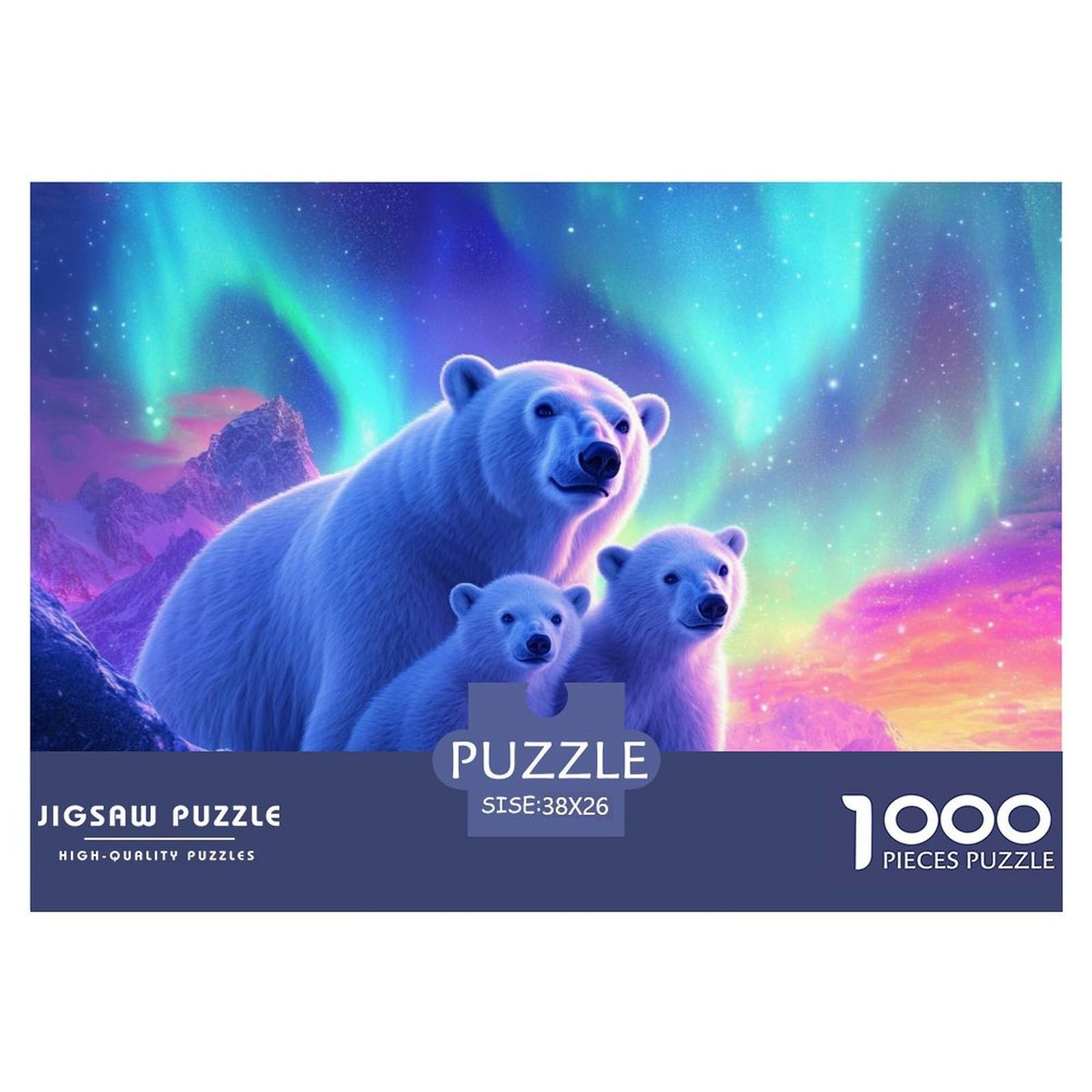 Polar Bear Jigsaw Puzzles 1000 Pieces Challenge Toy for Adults,Northern Lights Impossible Jigsaw Puzzles 1000 Pieces Educational Games Home Decoration 38x26cm/1000pcs — image 1