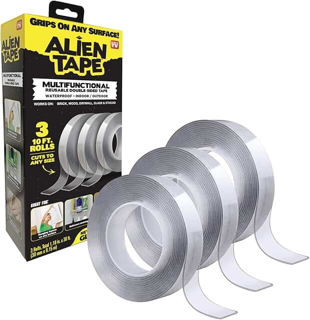 Alientape Nano Double Sided Tape, Multipurpose Removable Adhesive Transparent Grip Mounting Tape Washable Strong Sticky He...