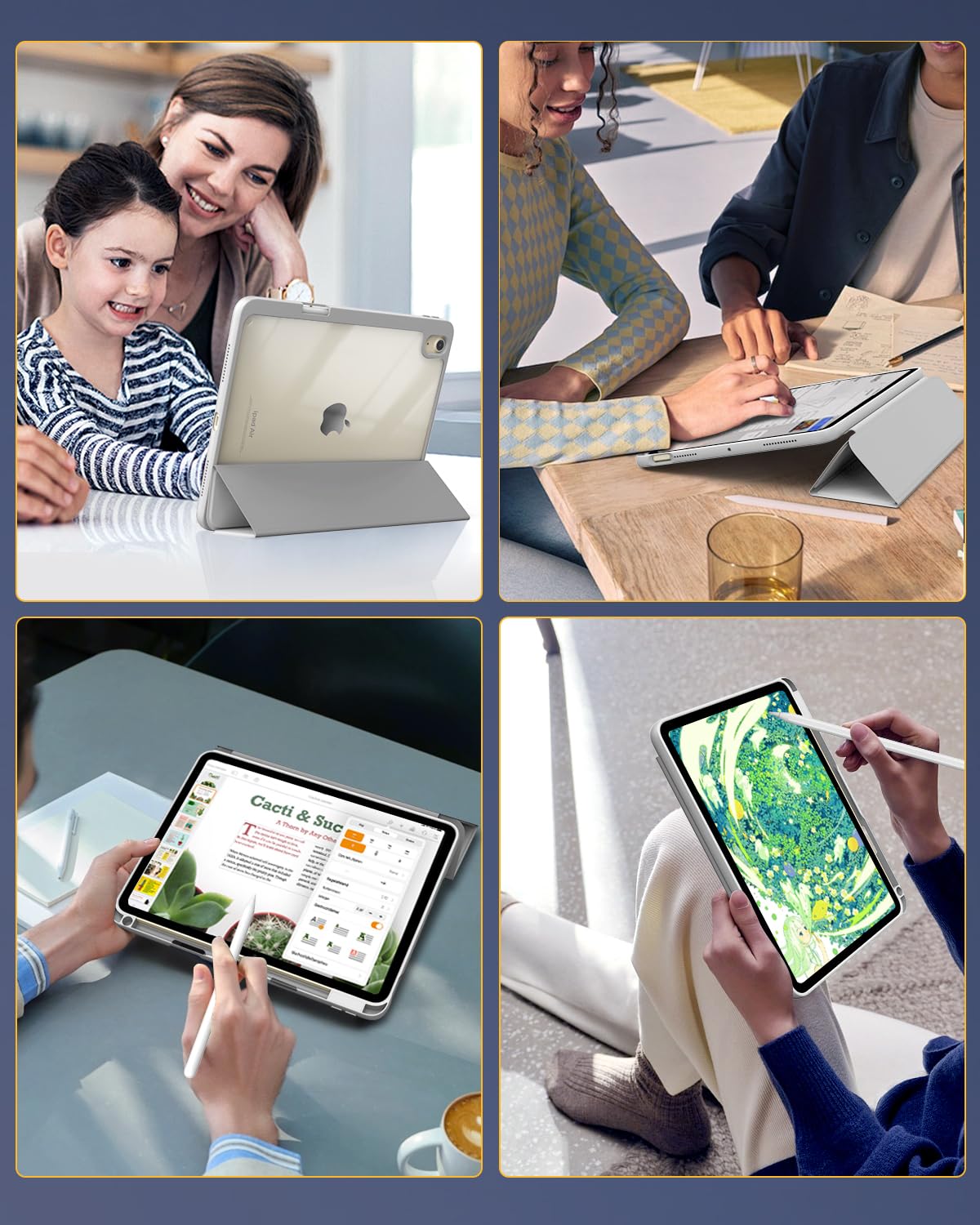 TiMOVO Etui do iPad Air 11" M4/M3/M2, Air 5./4. gen. 10,9", Light Gray | Uchwyt na rysik, smukłe etui z podstawką, przezroczysty tył i automatyczne usypianie/wybudzanie.