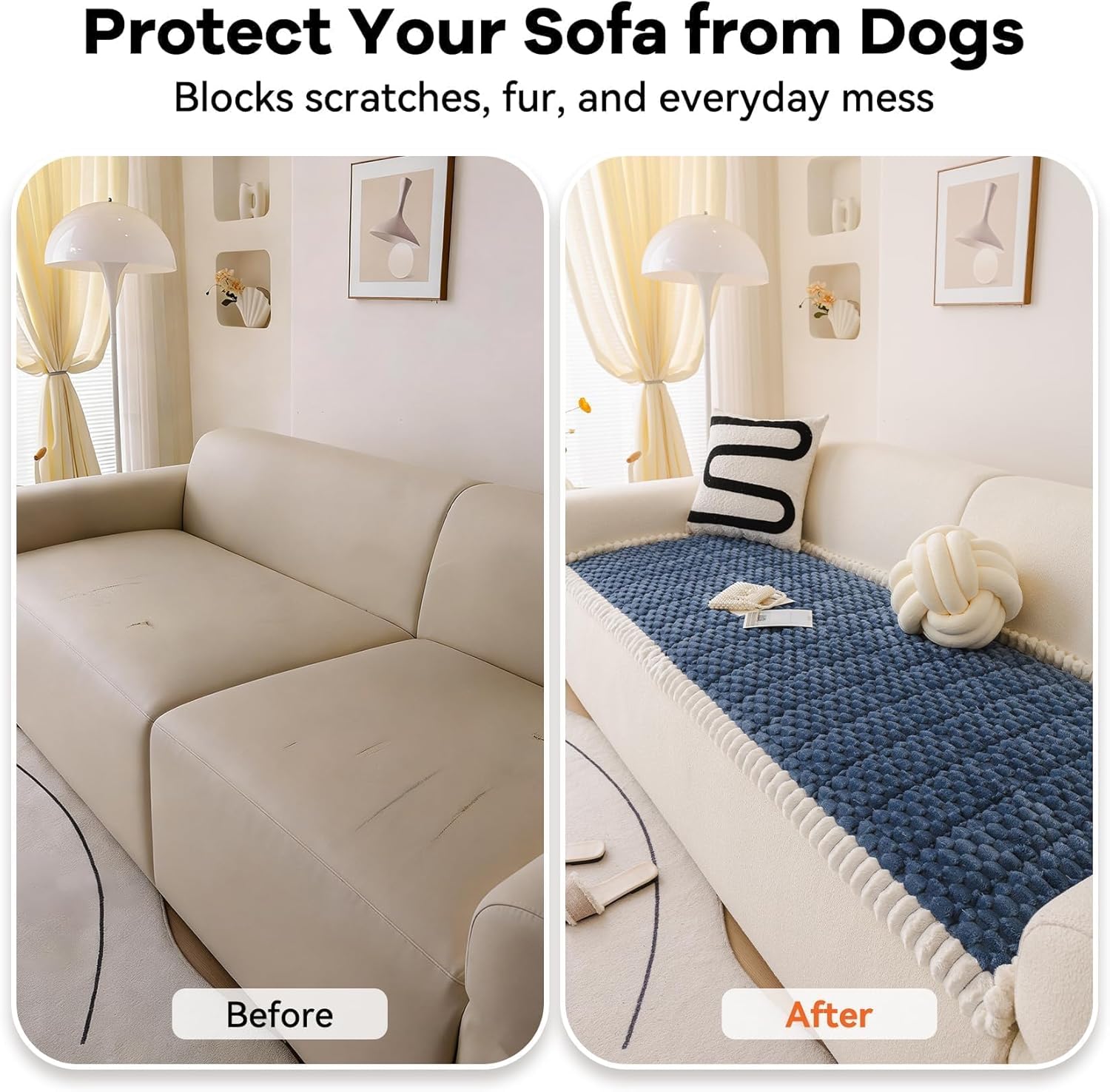 Non Slip Couch Cover for Dogs & Pets, Washable Sofa Seat Protector Pad, Durable Pet Friendly Couch Cushion Cover, Quilted Anti-Slip Couch Protector for 3 Cushion Sofas, Dark Blue, 27.6"x59"