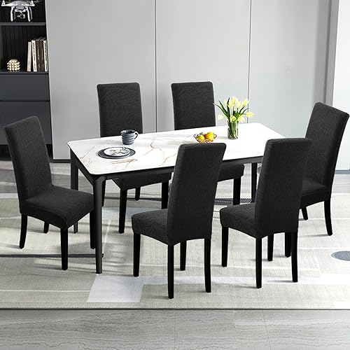 Miniatura 8 de YISUN - Juego de 6 fundas para silla de comedor, funda elástica de jacquard para silla Parsons, fundas extraíbles y lavables, protector de silla