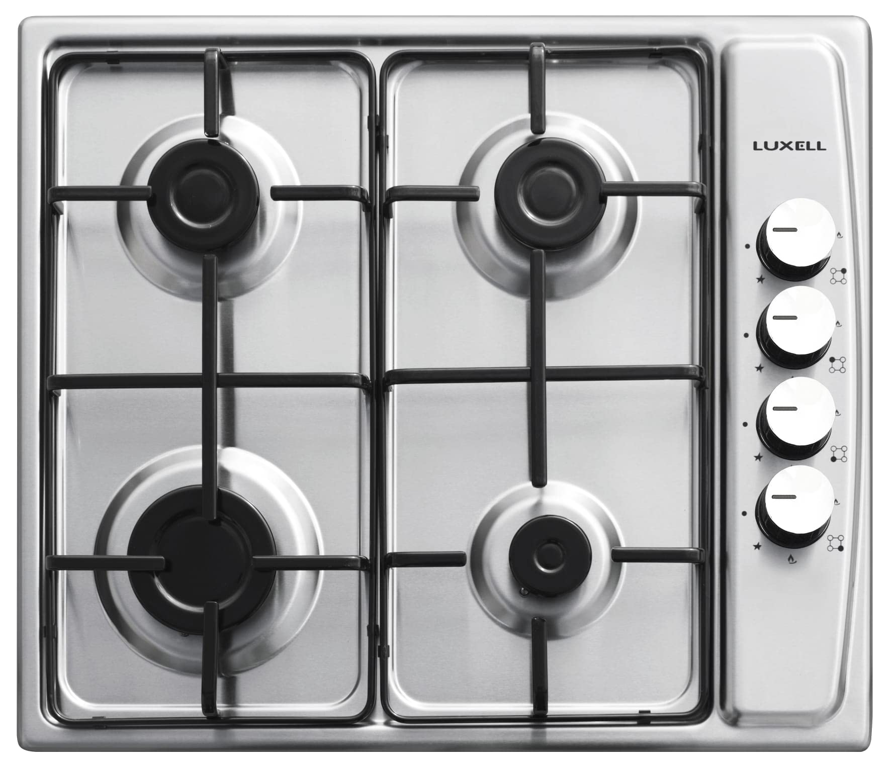 Piano cottura 4 fuochi 60 cm acciaio inox gas gpl incasso comando valvolato Luxell