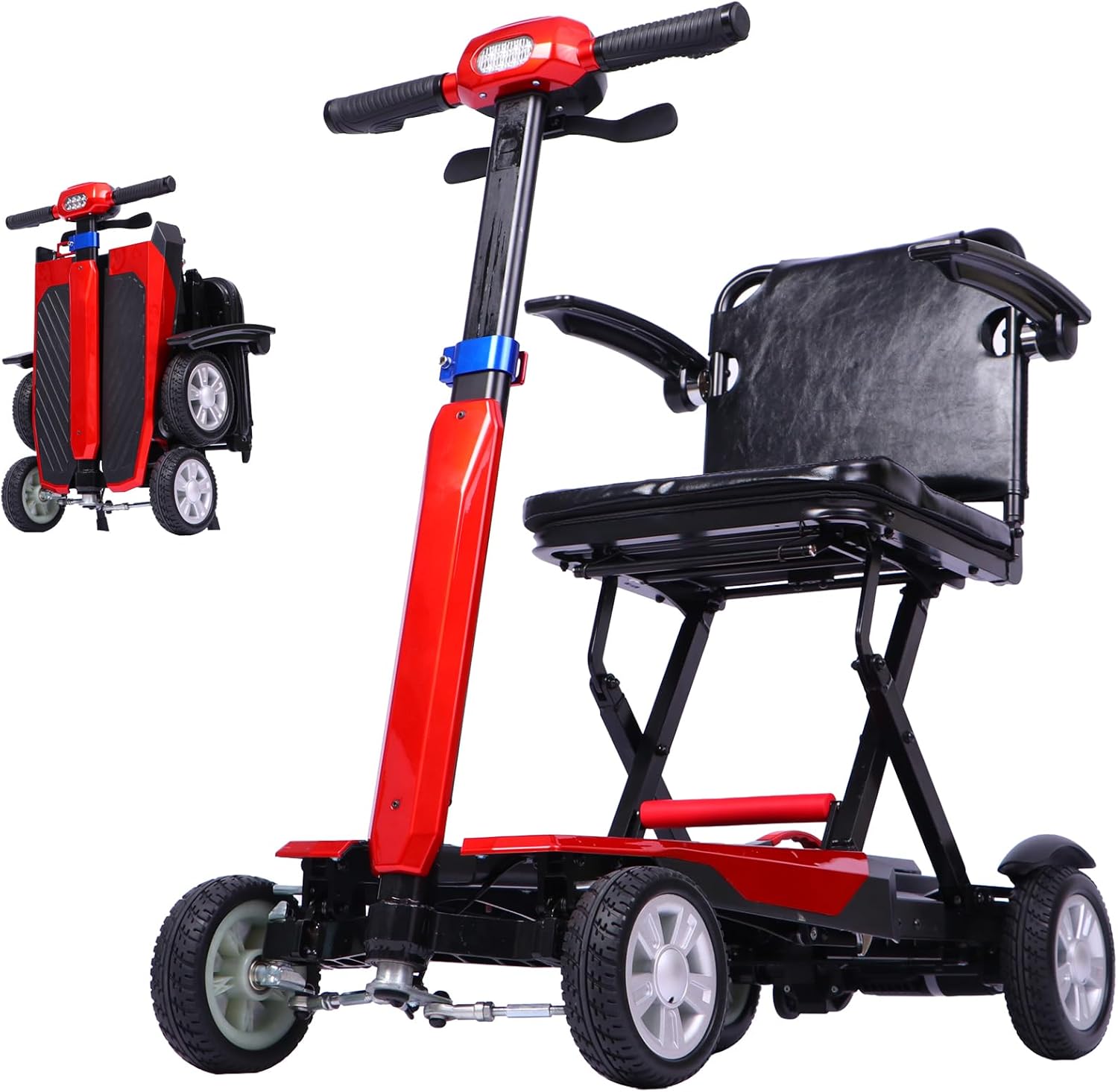 Foldable 4 Wheel Electric Mobility Scooter for Seniors & Adults, Lightweight Portable Travel Scooter with Removable Battery, Heavy Duty 260lbs Capacity, Airline Approved