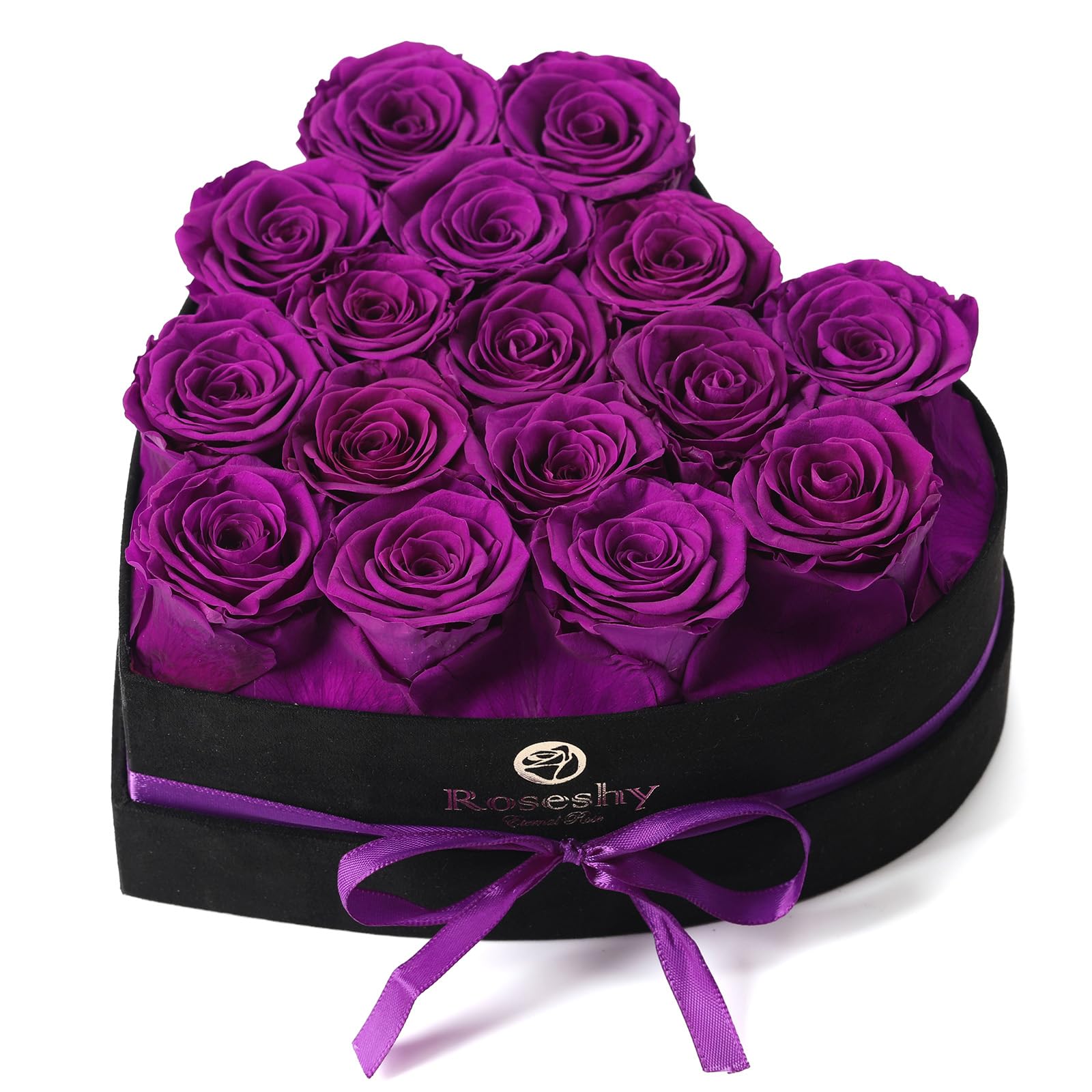 Valentines Day Flowers Roses Gifts for Her,16pcs Purple Forever Preserved Roses in Heart Shape Gift Box,Valentines Day Delivery Prime Gifts-Roses Gifts for Women,Mom.