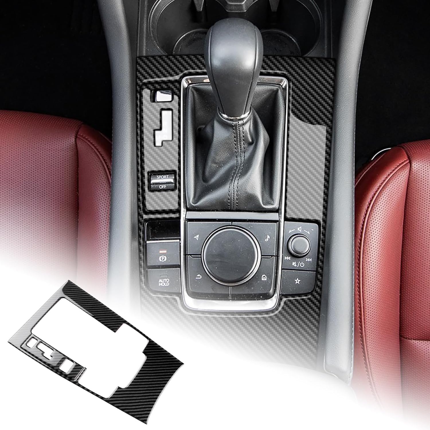 AIRSPEED Carbon Fiber for Mazda 3 Axela 2019-2025 Center Console Gear Shift Panel Cover Interior Trim Accessory, Automatic Transmission, Black