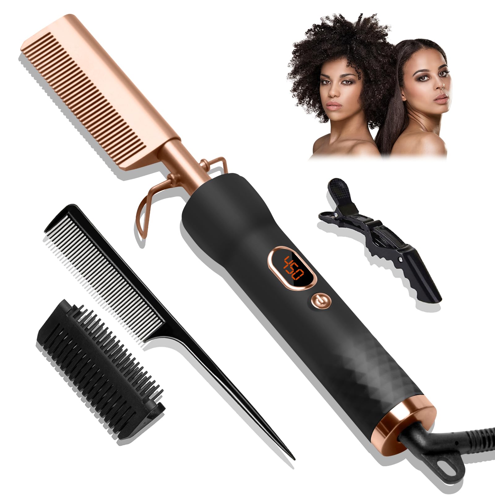 Hot Comb for Wigs Human Hair,Curling Iron with 12 Temp Settings Heating Up to 450°F,Pressing Combs 100-240V Straightening Comb for Curl/Straight