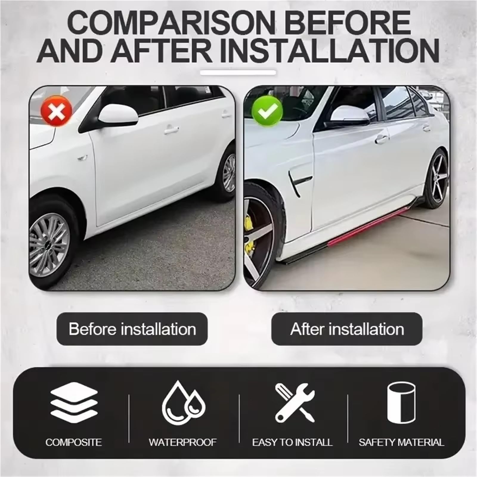 Aufsatz Seitenschweller Für 8-teilige 2,2 M Universal-Seitenschwellerverlängerung Rocker Plate Lip Separator Bumper Auto-Seitenschweller