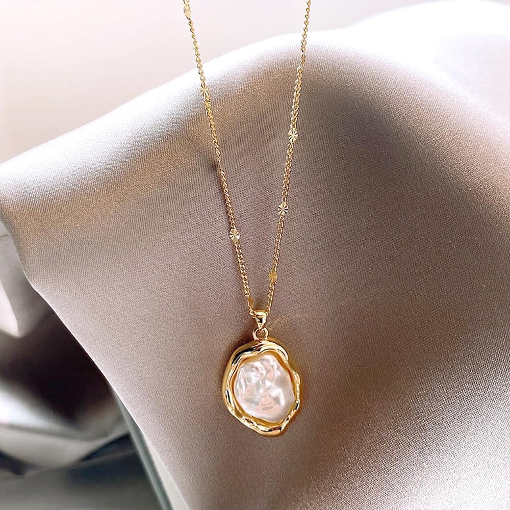 Trendy White Pearl Pendant Necklace for Women,Irregular Baroque Pearl Bead Statement Collarbone Choker,Personalized Creative Jewelry Birthday Gifts - Image 2