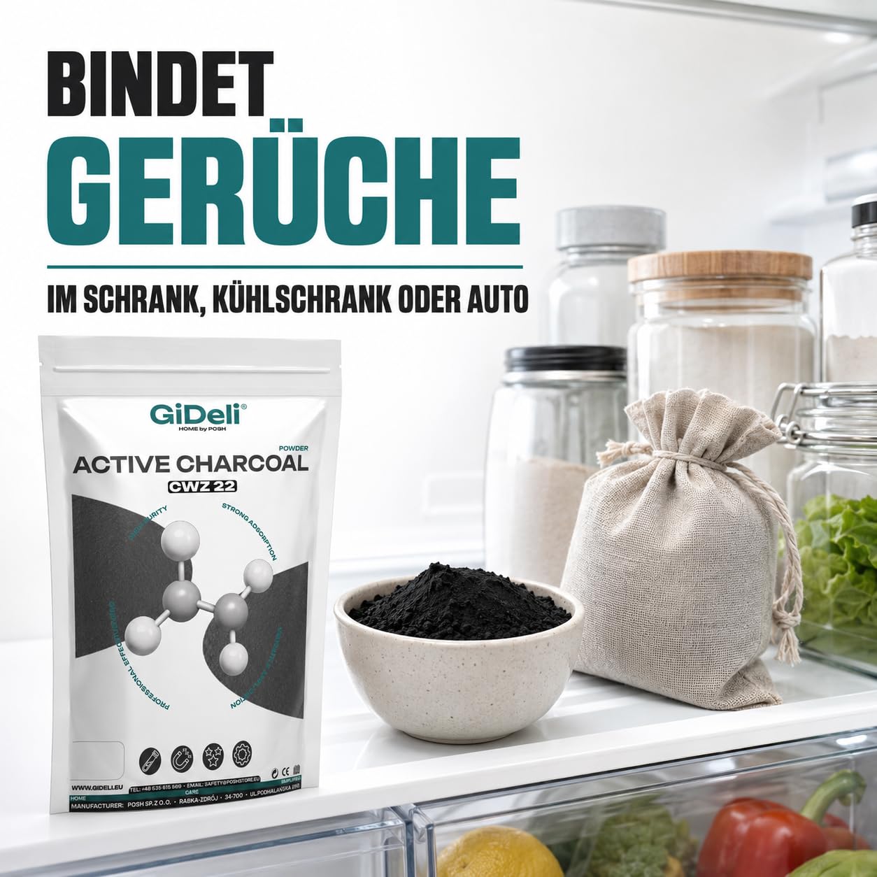 GiDeli CWZ-22 węgiel aktywny w proszku 3 x 5 kg – węgiel aktywny w proszku 100% czysty do kosmetyków, higieny i filtracji – drobno zmielony z silną adsorpcją – do maski, pielęgnacji zębów i mydła