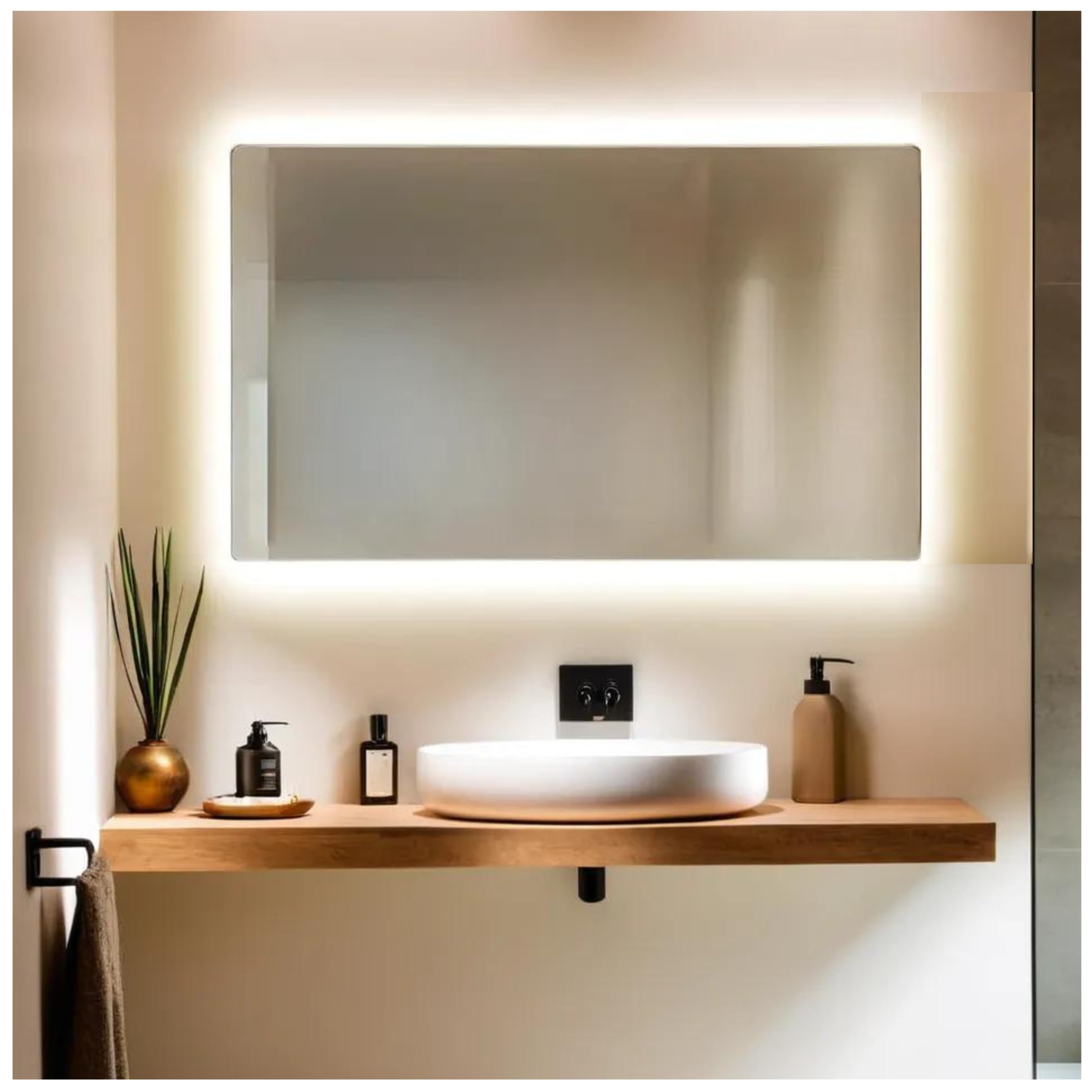 STYLE GLASS Espejo Baño con Luz Shine 100x70 cm, Espejos de Pared Moderno Made in Italy, Espejos de Baño con Led 4000K, Luz Natural, Design Home Decor